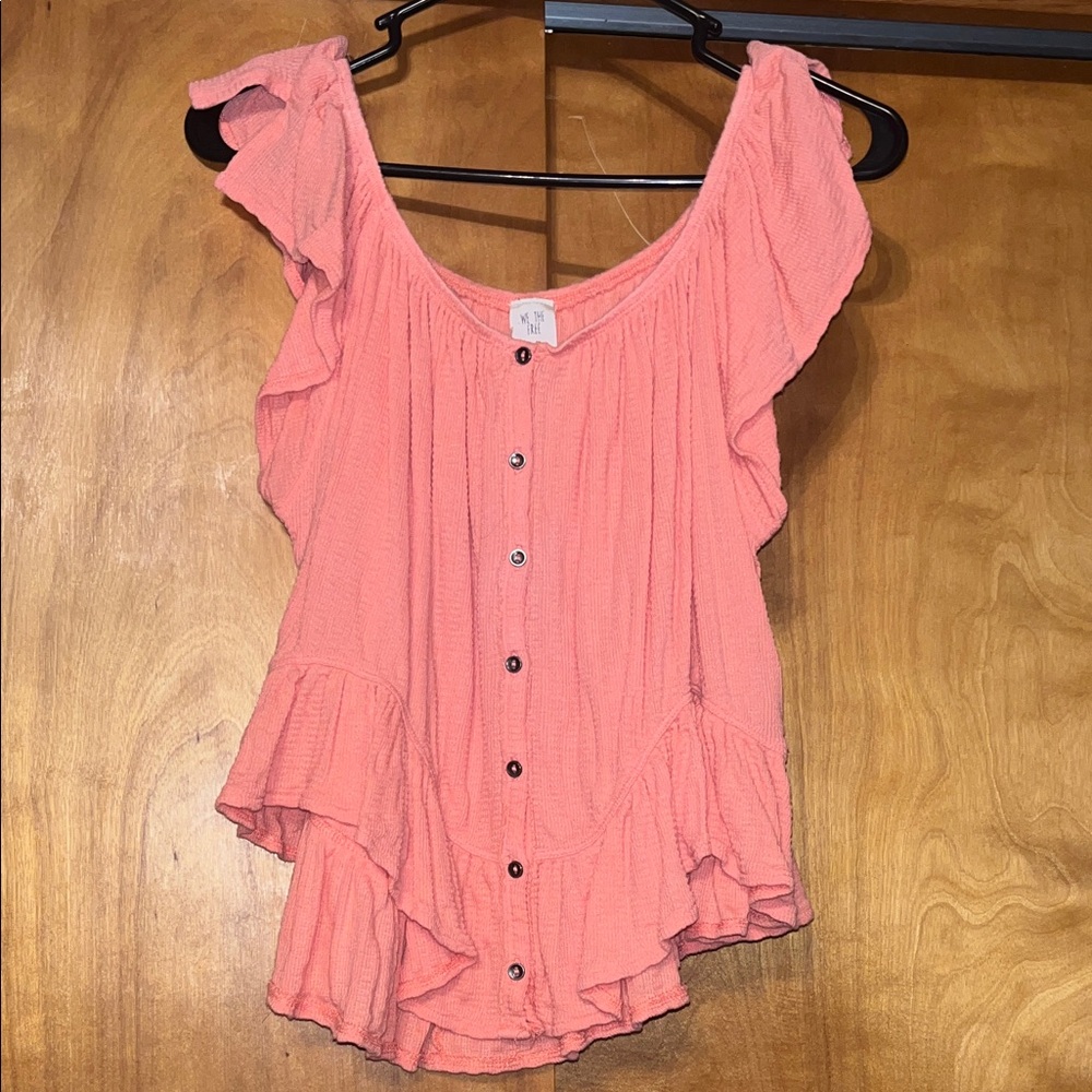 We the Free Coral Ruffle Button-Front Top - Picture 2 of 3
